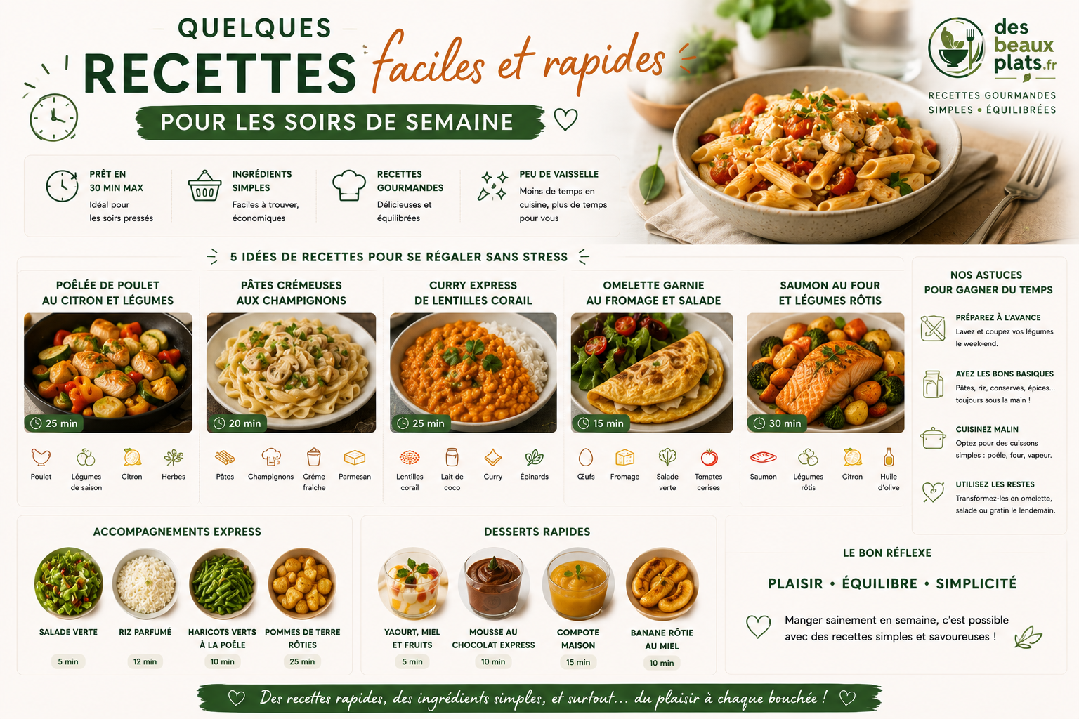 Quelques recettes faciles et rapides pour les soirs de semaine