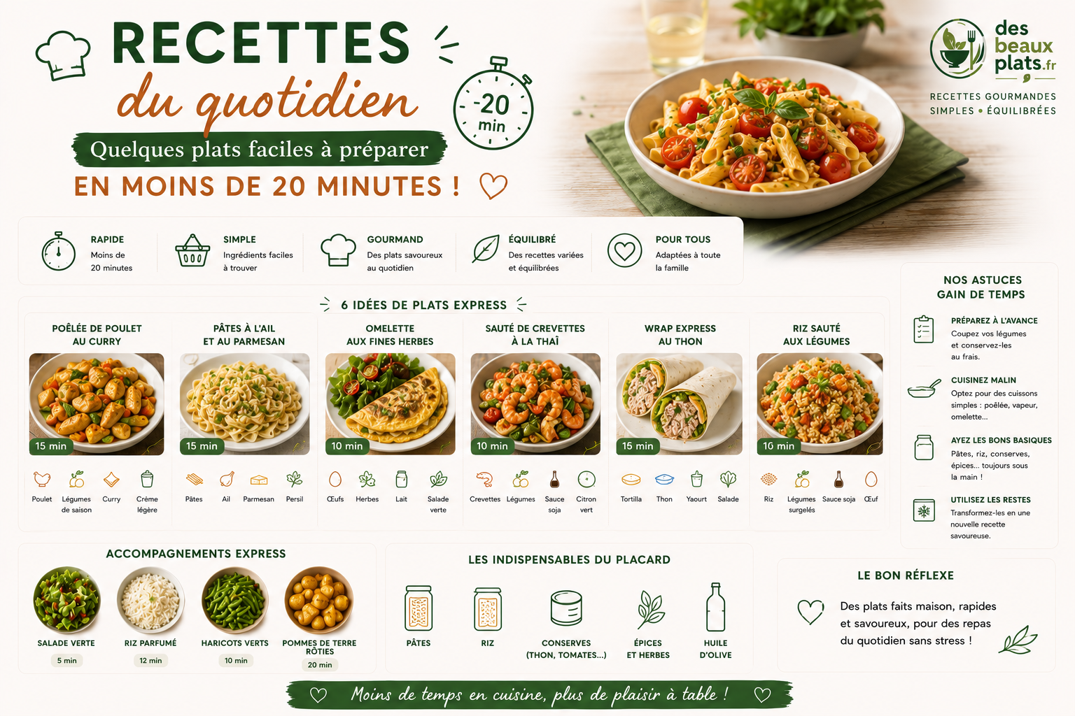 Recettes du quotidien : Quelques plats faciles à préparer en moins de 20 minutes