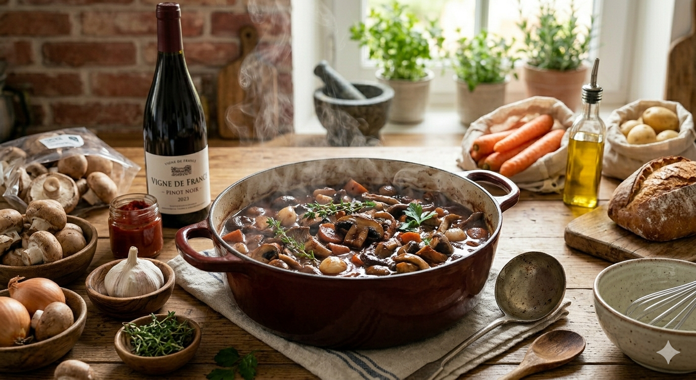 Comment végétaliser ses classiques : le bourguignon de champignons