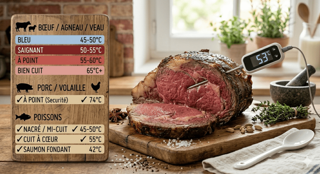 Températures de cuisson à cœur : le mémo indispensable pour vos viandes et&nbsp;poissons