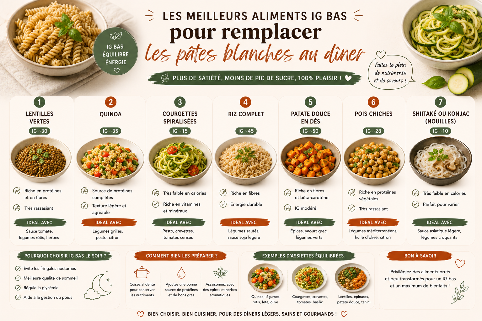 Les meilleurs aliments IG bas pour remplacer les pâtes blanches au dîner