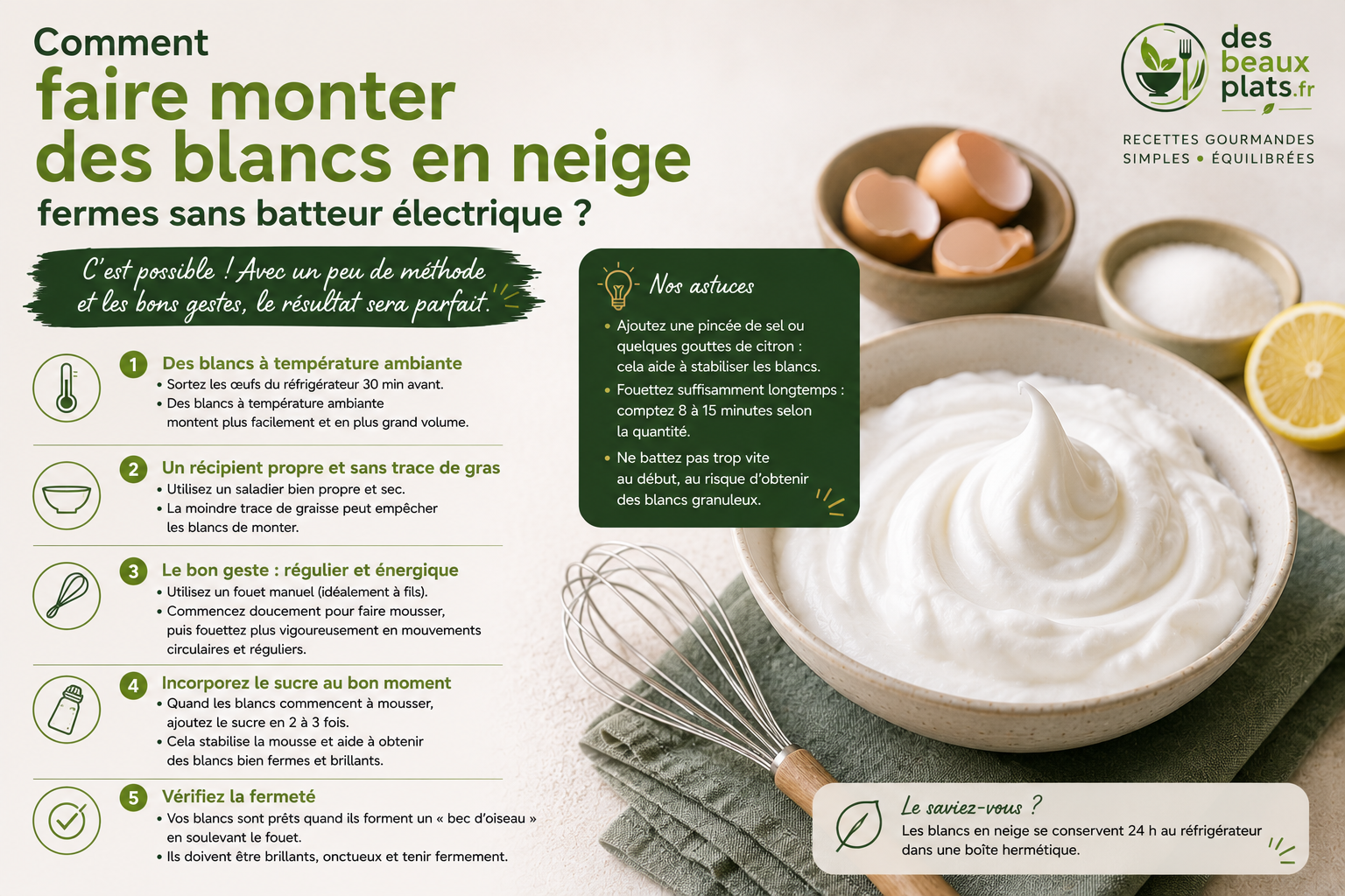 Comment faire monter des blancs en neige fermes sans batteur électrique ?