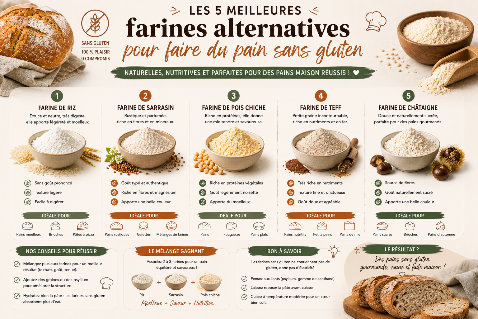 Les 5 meilleures farines alternatives pour faire du pain sans gluten
