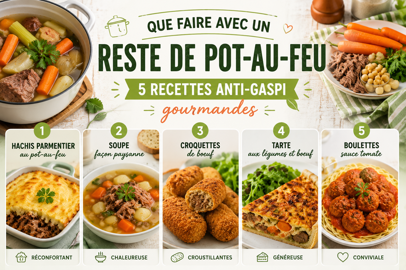 Que faire avec un reste de pot-au-feu : 5 recettes anti-gaspi gourmandes