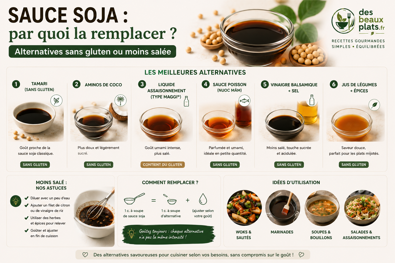 Sauce soja : par quoi la remplacer pour une alternative sans gluten ou moins salée