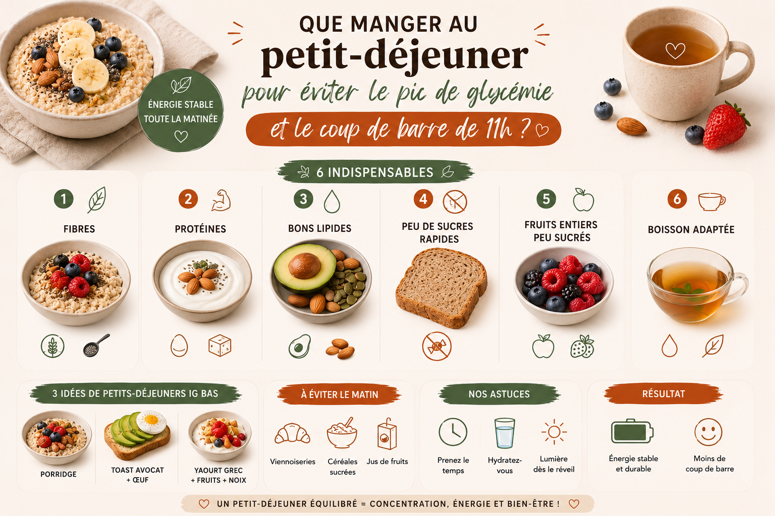 Que manger au petit-déjeuner pour éviter le pic de glycémie et le coup de barre de 11h ?