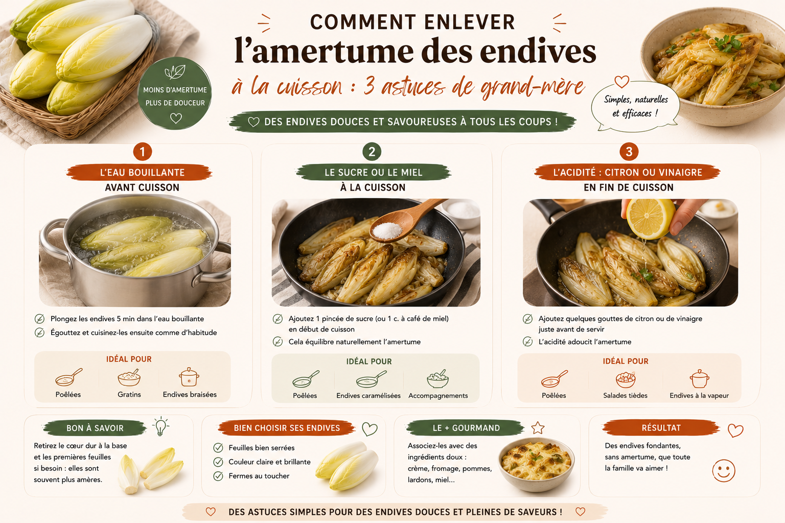 Comment enlever l&rsquo;amertume des endives à la cuisson : 3 astuces de grand-mère ?