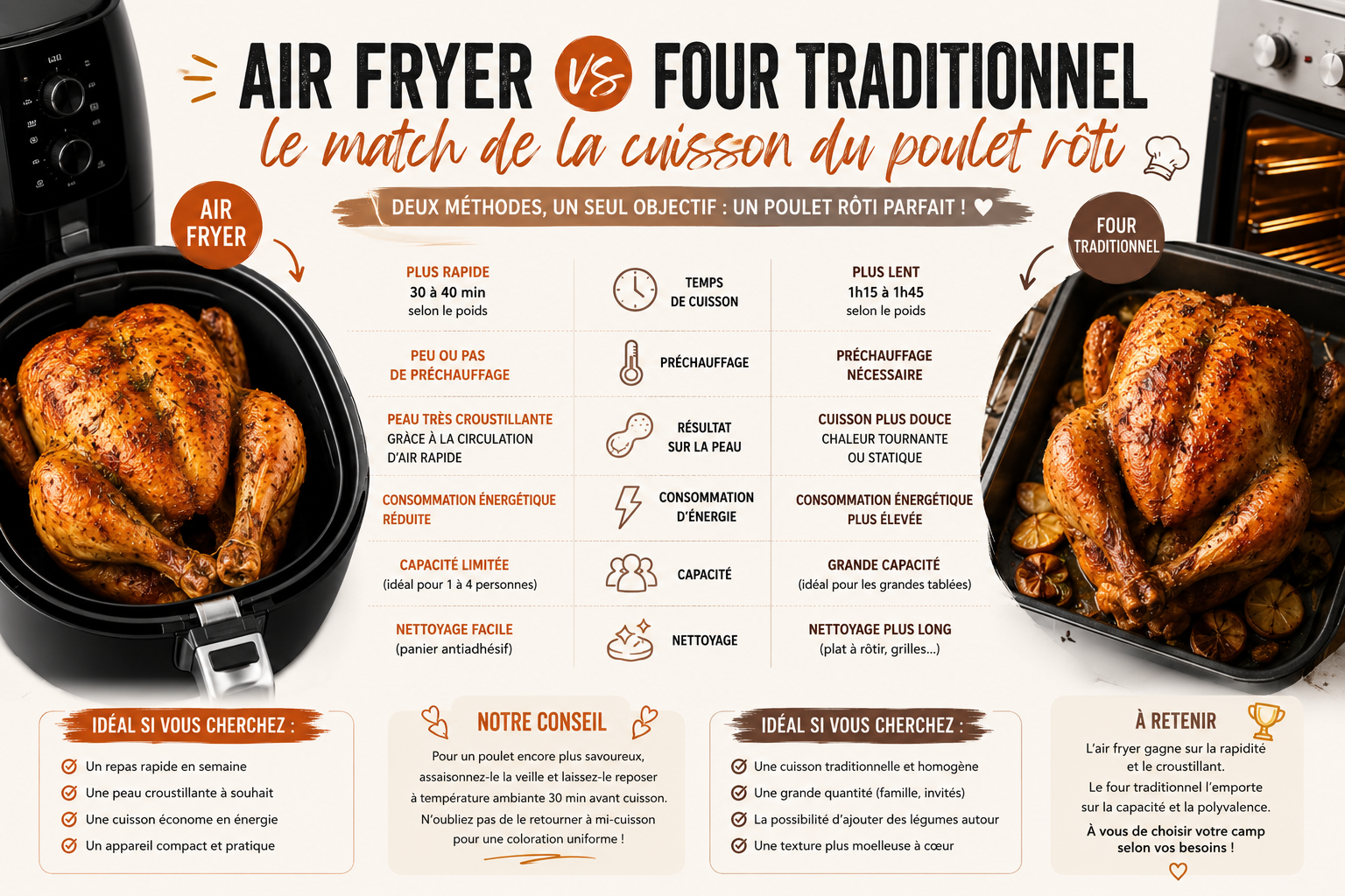 Air Fryer vs Four traditionnel : le match de la cuisson du poulet rôti