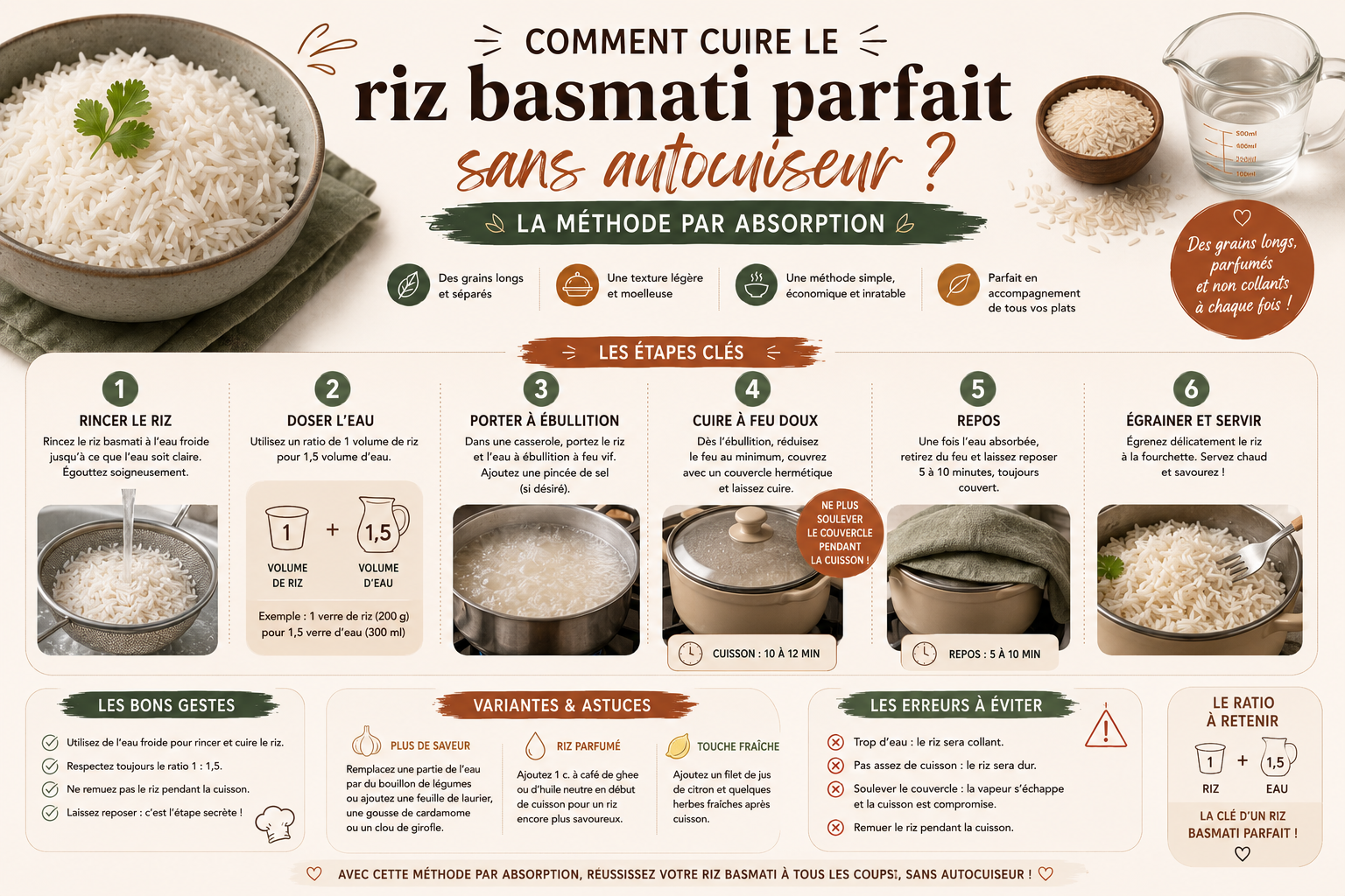 Comment cuire le riz basmati parfait sans autocuiseur ? La méthode par absorption