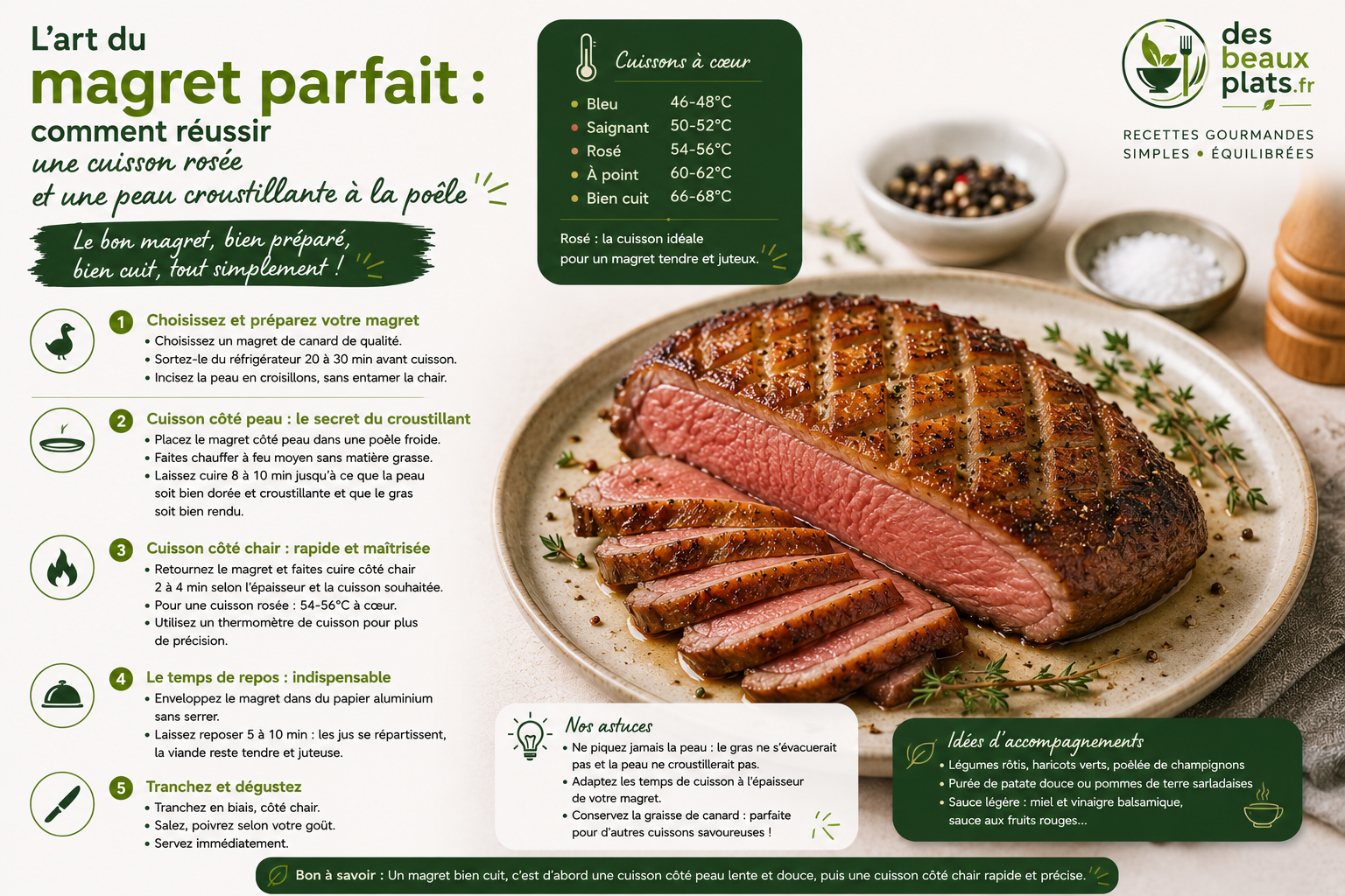 L&rsquo;art du magret parfait : comment réussir une cuisson rosée et une peau croustillante à la poêle