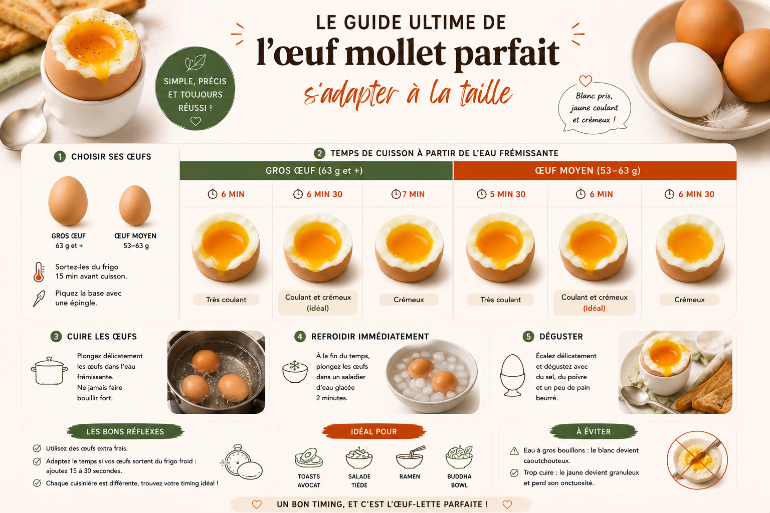 Le guide ultime de l&rsquo;œuf mollet parfait : s&rsquo;adapter à la taille (gros vs moyen)
