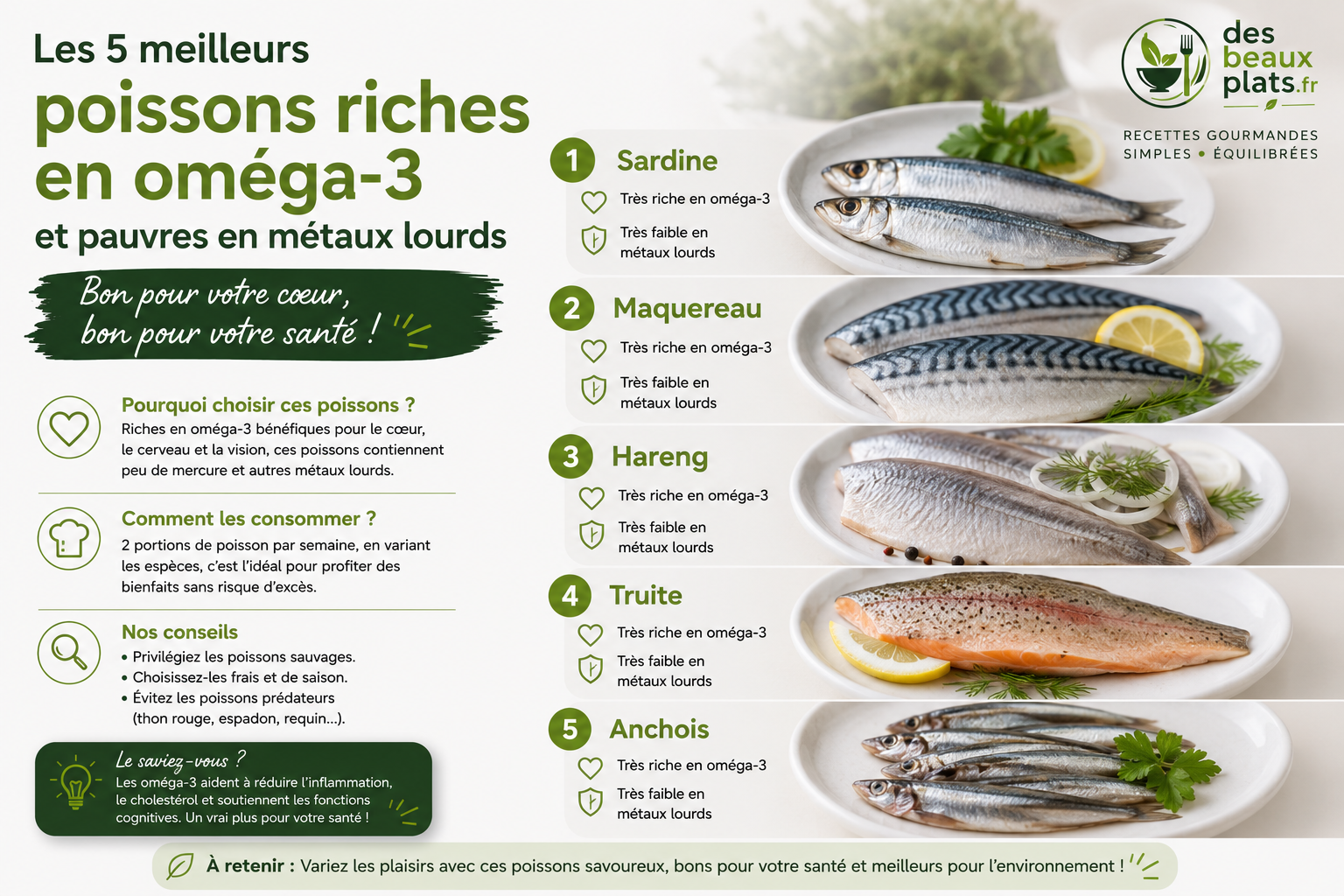 Les 5 meilleurs poissons riches en oméga-3 et pauvres en métaux lourds