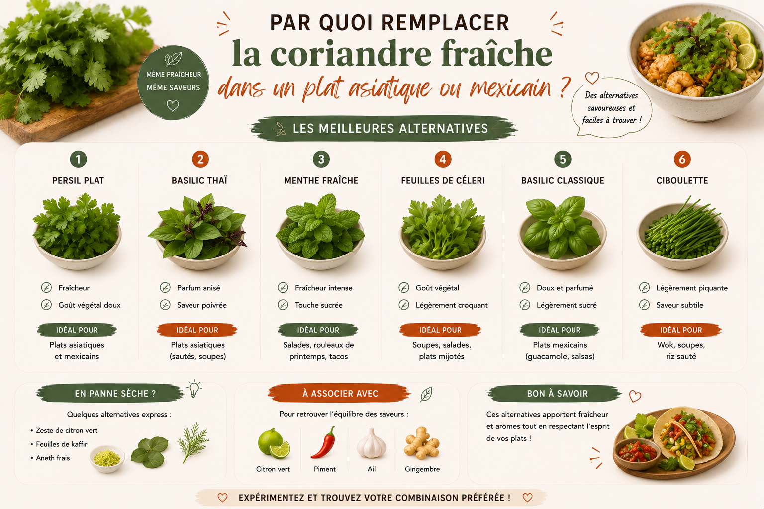 Par quoi remplacer la coriandre fraîche dans un plat asiatique ou mexicain ?