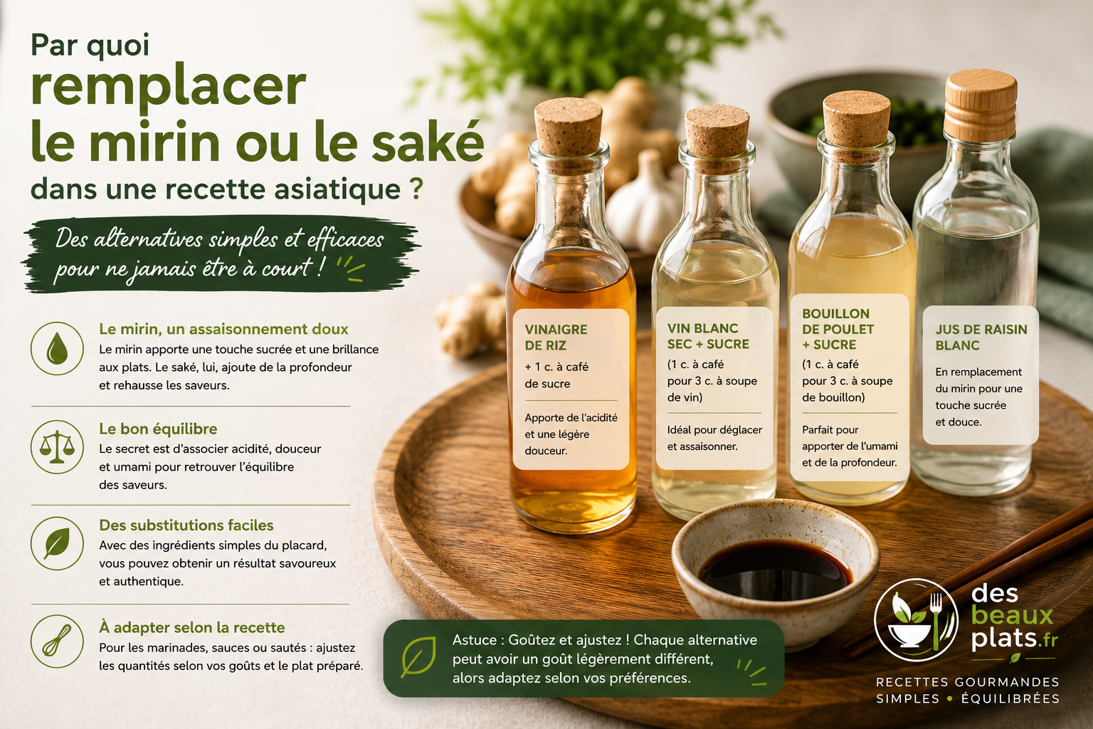 Par quoi remplacer le mirin ou le saké dans une recette asiatique ?