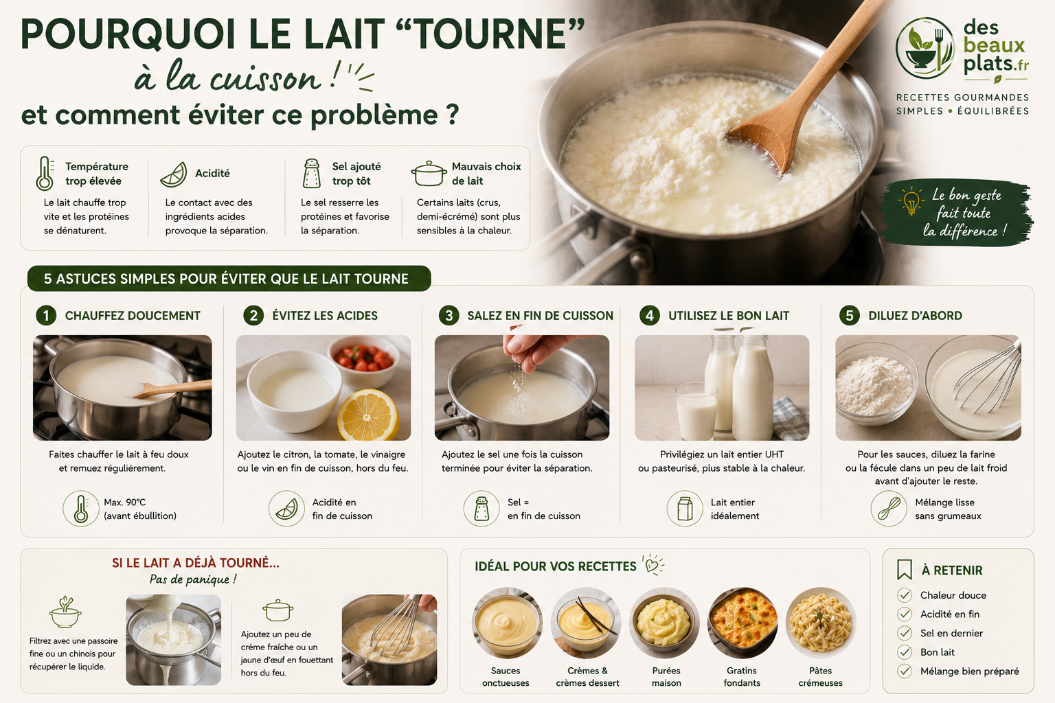 Pourquoi le lait « tourne » à la cuisson et comment éviter ce problème ?