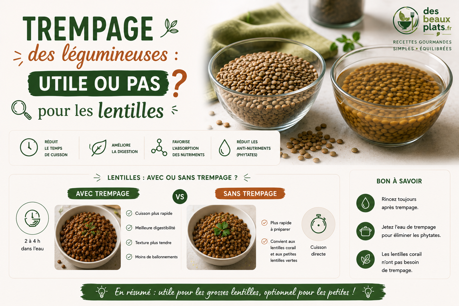 Trempage des légumineuses : utile ou pas pour les lentilles ?